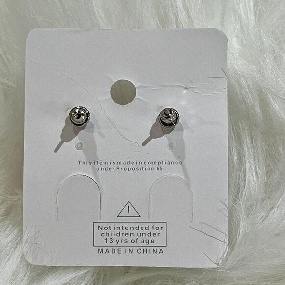 Chunky Silver Tone Dangle Ball & Faux Faceted Crystal Enclosed Gage Earrings - Picture 3 of 6